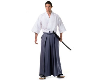 Ensemble kimono traditionnel japonais Yukata Samurai pour hommes et femmes, 2 pièces au total = kimono Kendo Gi + pantalon Hakama Samurai