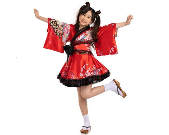 Geisha tradizionale per bambini Costume kimono giapponese Abito da  principessa asiatica obi per Helloween carnevale raso cosplay -  Italia