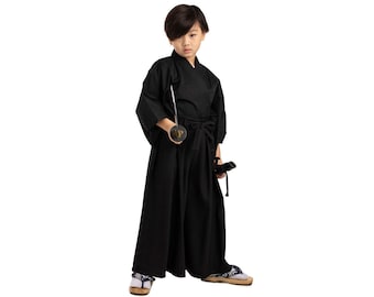 Traditional Japanese Kids Kendo Budo Samurai Yukata Kimono Set Bushido Cosplay Costume Kendo Gi Hakama Pants Cotton Unisex for boys & girls