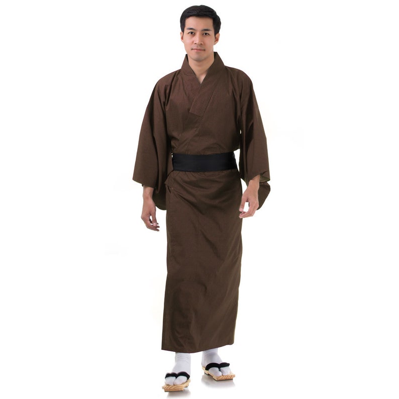 Traditional Japanese Samurai Yukata Kimono Obi Wokou Unisex for Men and Women Vegan Cotton Brown