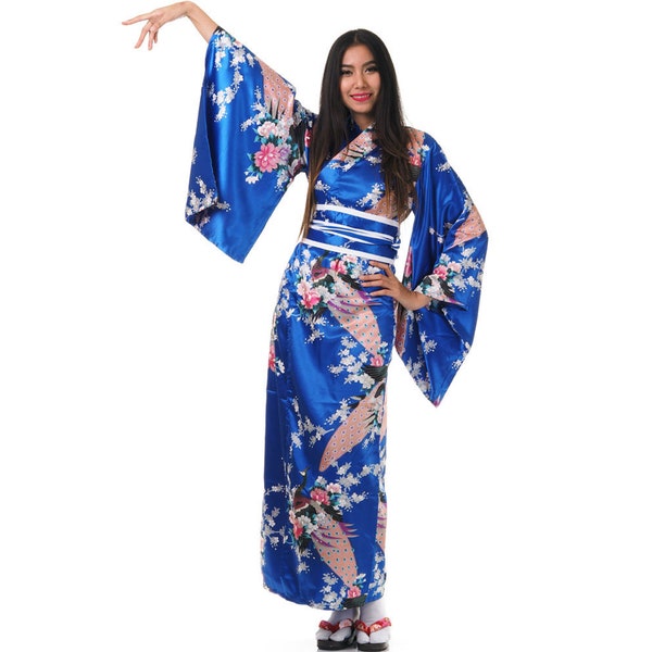 Traditional Japan Woman Dressing Gown Geisha Yukata Kimono Samurai Warrior Outfit Costume Hanfu Dress Maiko Made of Satin