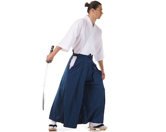 Traditional Japanese Kendo Budo Samurai Yukata Kimono Set for men and woman 2 pieces = Kendo Gi + Hakama Pants Cotton