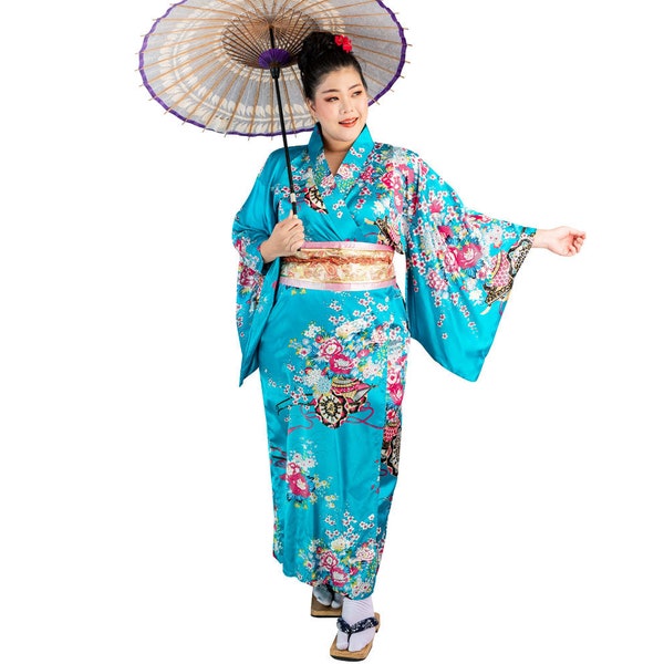 Traditional Japan Woman Dressing Gown Geisha Yukata Kimono Samurai Warrior Outfit Costume Hanfu Dress Maiko Made of Satin - Plus Size L & XL