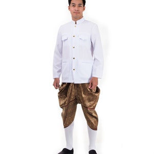 Tenue de mariage traditionnelle thaïlandaise pour hommes, costume Lao Khmer Loi Krathong maximum 2 pièces sarouel Chong Kraben chemise Sabei image 2