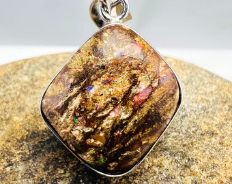 Silver Boulder Opal Pendant - Australia