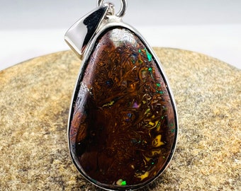 Silver Boulder Opal Pendant - Australia