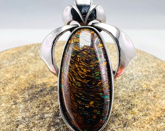 Silver Boulder Opal Pendant - Australia