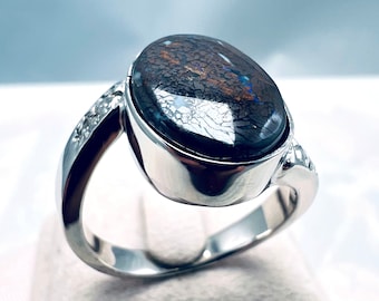 Australian Boulder Opal Ring - 999 silver