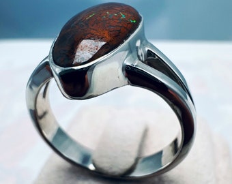 Australian Boulder Opal Ring - 999 silver