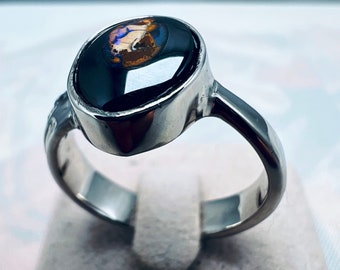 Bague Opale Boulder Australie - argent 999