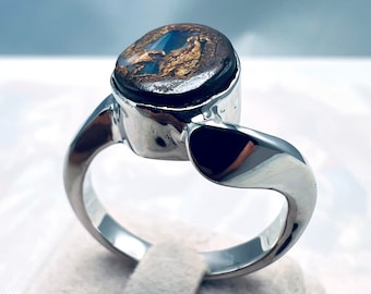 Australian Boulder Opal Ring - 999 silver