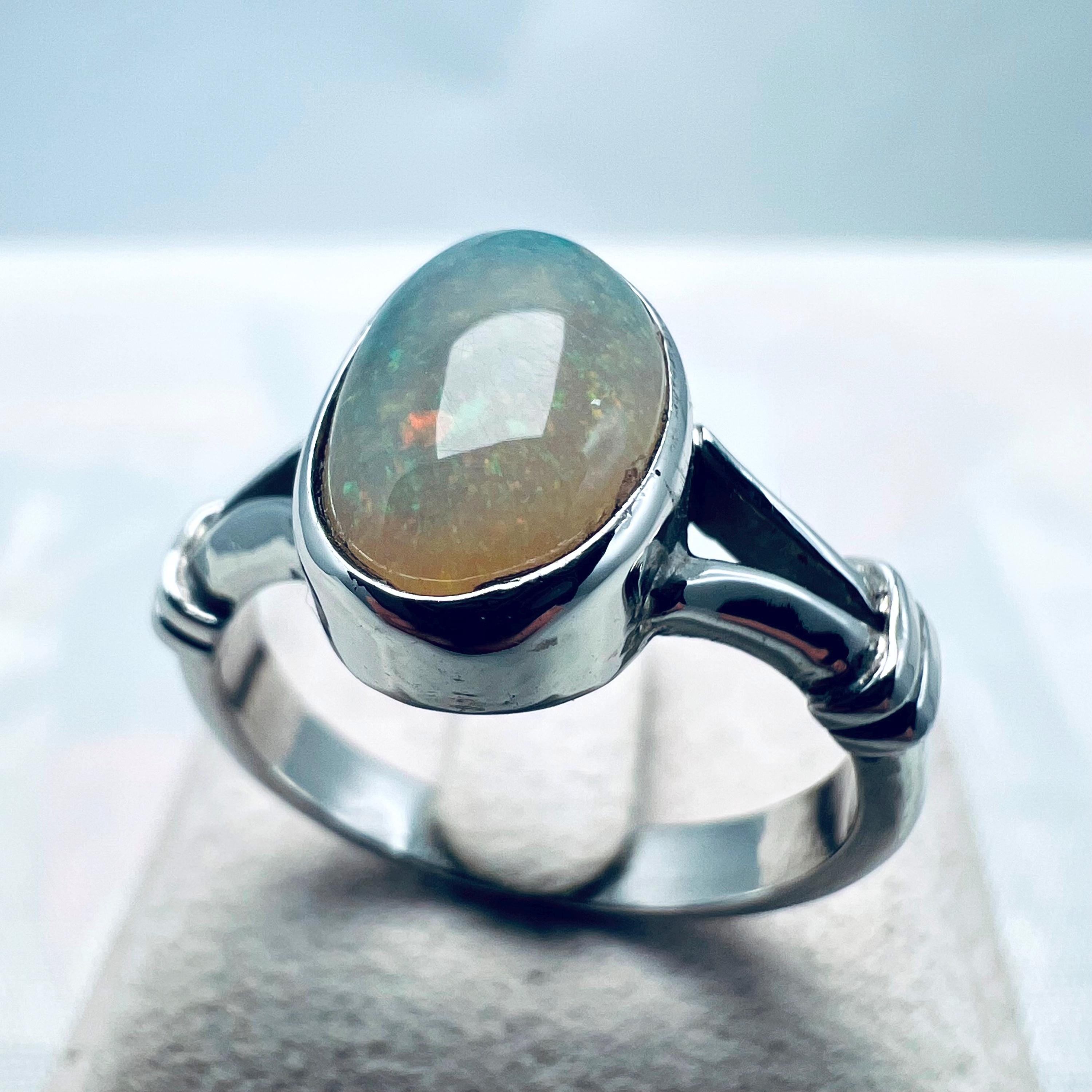 Bague En Argent 999 Avec Opale Cristal Naturelle D'Andamooka (Australie) - Taille 56 - Réf. B67