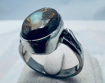 Australian Boulder Opal Ring - 999 silver
