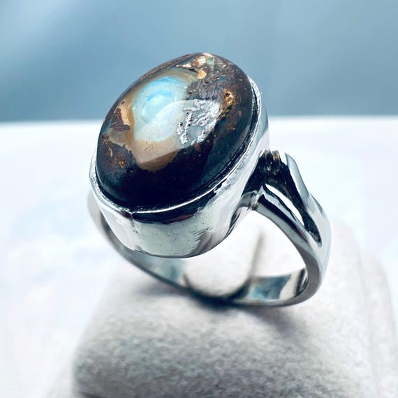 Bague En Argent 925 Sertie D'une Opale Boulder D'Australie - Taille 57 - Marque Bimonia - Neuf Avec étiquettes