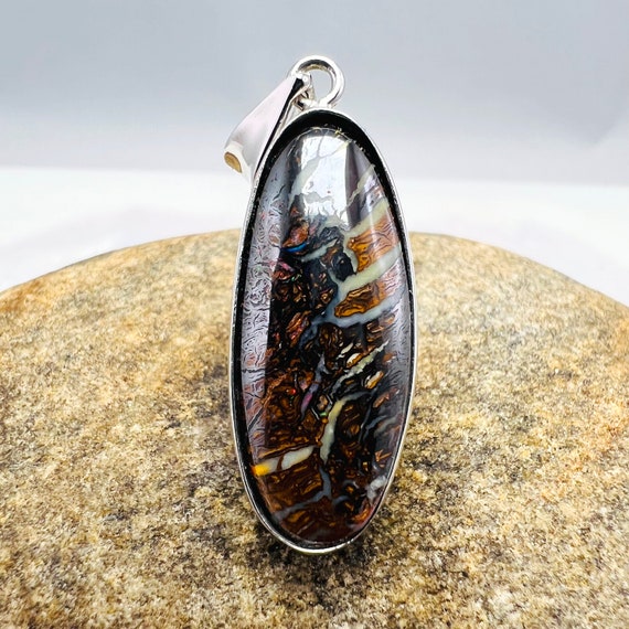 Pendentif En Argent 925 Avec Opale Boulder Naturelle D'Australie (Yowah) - Cabochon Multicolore - Neuf