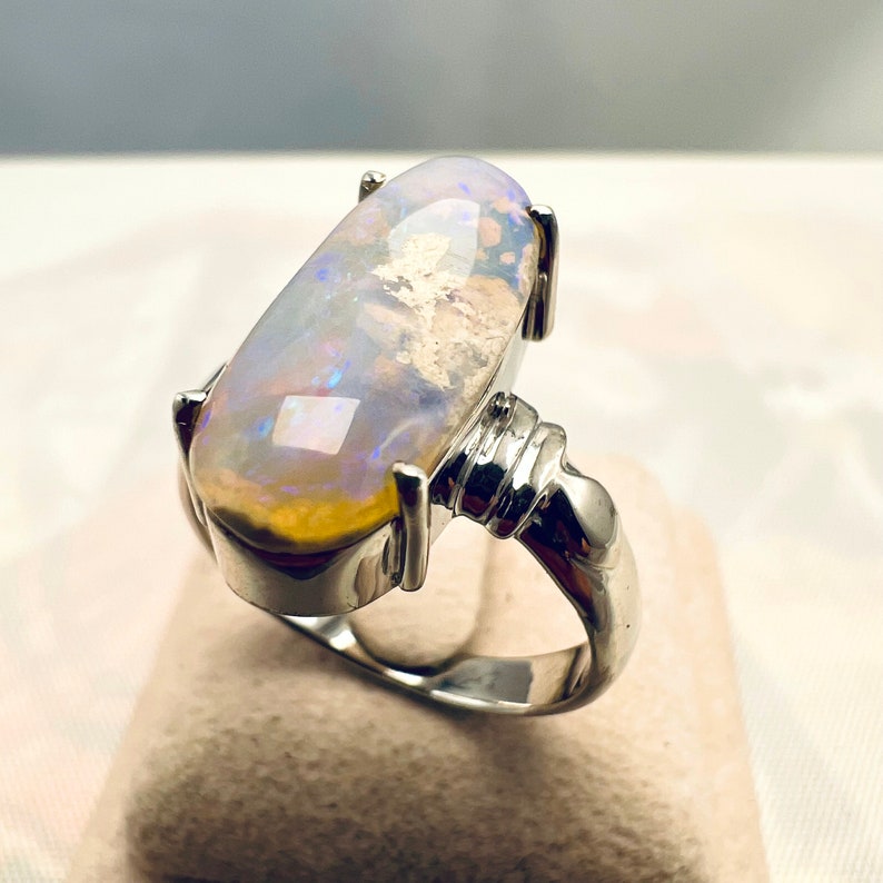 Australia Lightning Ridge Crystal Opal Ring 999 silver image 2
