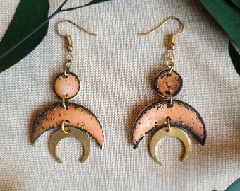 Torched Moons | Lightweight Earrings | Handmade jewelry| Statement Earrings| Polymer Clay Earrings | Moon Phase Jewelry