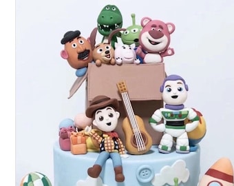 Toy Story, Sheriff Woody, Buzz Lightyear, Aliens, Rex, Potato Head, Slinky Dog, Hamm Cake Topper, Personalised