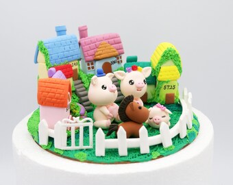 Happy family Personalised Houses Piggys Horse Cake Topper