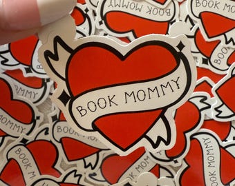 Book Mommy Sticker: Glossy Vinyl Heart Sticker