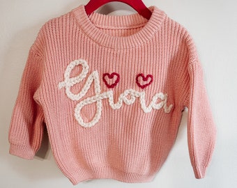 Personalized Hand Embroidered Sweater- pink sweater- personalized sweater- oversized sweater- baby gift- toddler gift