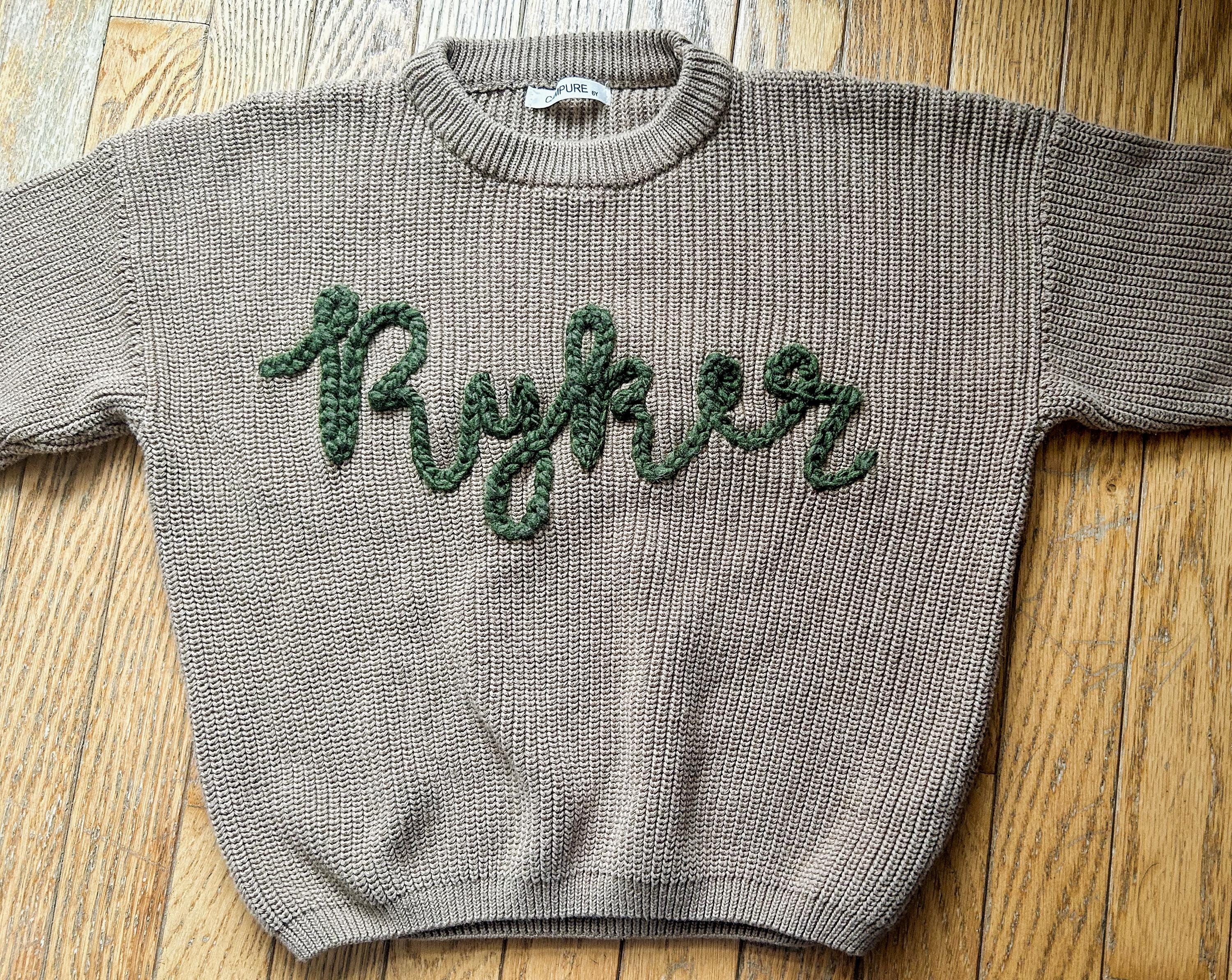 Personalized Hand Embroidered Sweater- mocha sweater- personalized sweater- oversized sweater- baby gift- toddler gift
