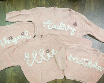 Personalized Hand Embroidered Sweater- THICK WRITING- personalized sweater- oversized sweater- baby gift- toddler gift