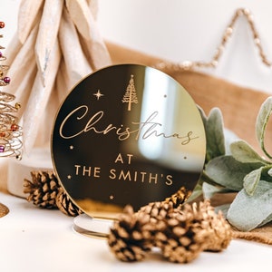 Centro de mesa de Natal, Placa de mesa para festa de Natal, Placa personalizada para a família, Placa de Natal, Enfeite gravado, Nomes de mesa para festa de trabalho