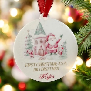 Adorno navideño personalizado para la primera Navidad de un hermano mayor o hermana, adorno navideño para la primera Navidad de un bebé, recuerdo navideño para los hermanos del bebé.