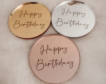 Happy Birthday Mirror Cake Charm, Mirror Acrylic Gift Tags, Engraved Charms, Gift Tag, Birthday Tags, Cupcake Toppers, Luxury Present Tag