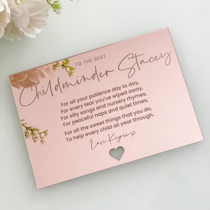 Melhor cartão de agradecimento personalizado para babá, presente de lembrança de babá gravado de luxo, presentes para creche, presente de despedida, babá