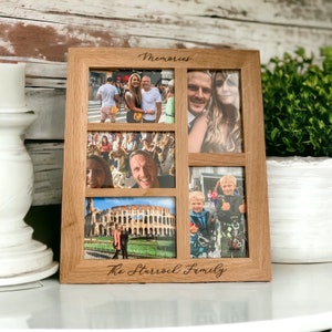 Family Multi Frame, Personalised Engraved Aperture Photo Frame, Solid Oak Wood Picture Frames, Multi Frame, 5 Photo's, Bespoke Frame Gift