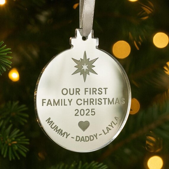 Personalised Baubles, New Baby Ornament | Wood Mirror Acrylic | Laser Cut Keepsake | 6Cm 8Cm 10Cm