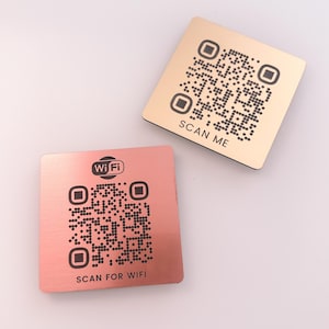 Mirror Acrylic Wifi Code Sign - Custom Engraved QR, Touch-Free