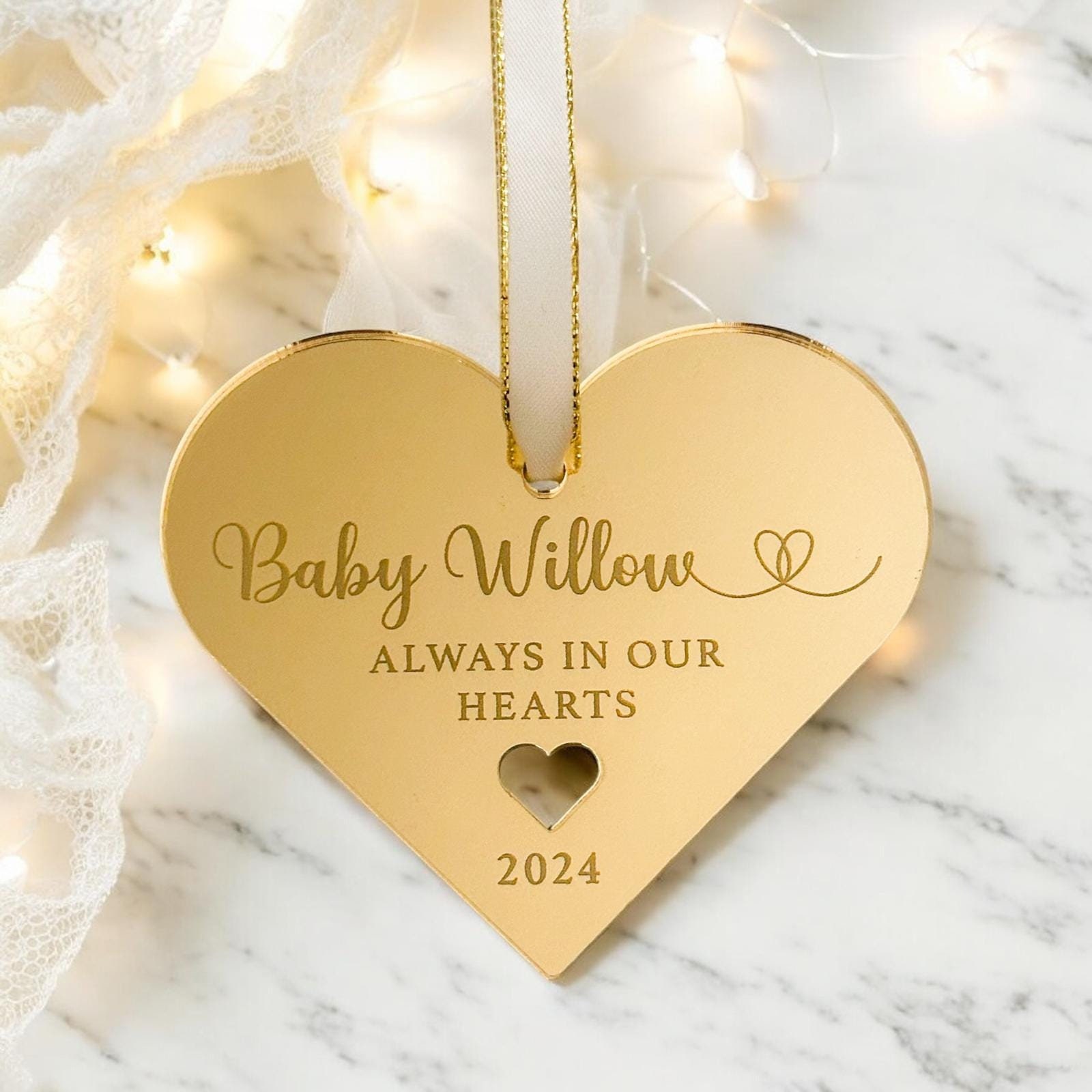 Baby Remembrance Personalised Heart Bauble, Baby Loss Keepsake Ornament, Always In Our Hearts Decoration, Miscarriage Gift, Baby Loss Gift