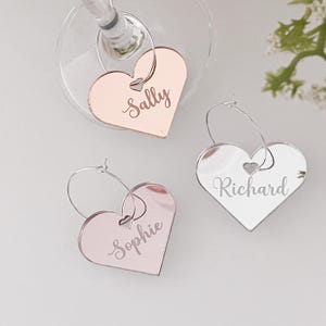 Party drinks charms, personalised heart cocktail charms, engagement, wedding, birthday, anniversary place names, tag, wine, glass markers