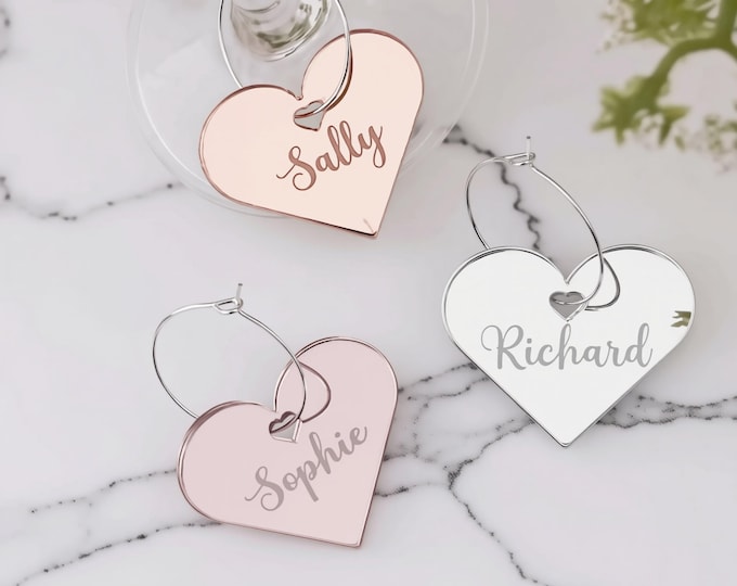 Personalised Heart Wine Charms: Custom Acrylic Glass Markers