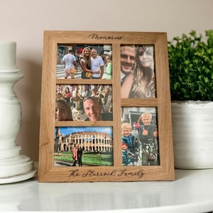 Multi Aperture Photo Frame: Solid Oak, Engraved - Holds Five Photos