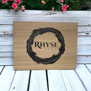 Wood business sign, personalised branded logo, sustainable signage, printed or engraved oak, advertising, corporate, retail, event signs