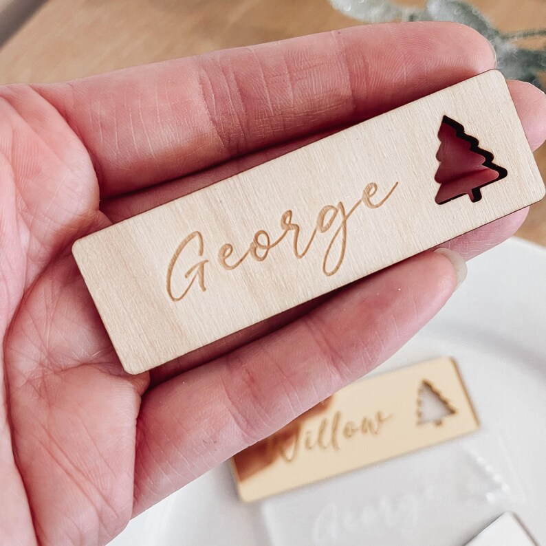Wood Engraved Christmas Party Place Names