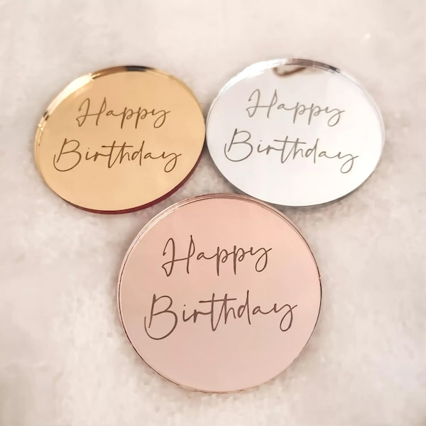 Mirror Cake Charms, Rose Gold & Silver (Happy Birthday Tags)