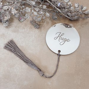 Laser Cut Gold Mirror Place Names, Engraved Acrylic Keepsake (60mm Diameter)