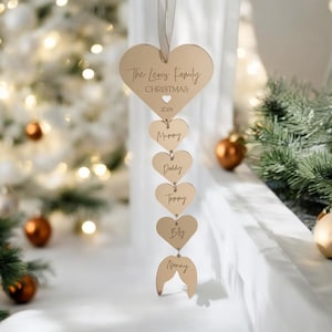 Family Christmas Hanging Heart Decoration, Personalised Tiered Bauble, Xmas Décor, Family Gift, Custom Decorations, Remembrance Ornaments