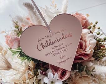 Childminder Personalised Thank You Gift, Childminders Keepsake Gift, Leavers Engraved Heart Hanging Tag, Childcare Thank You Presents