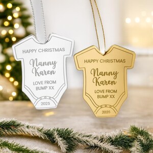 Nanny To Be, Baby Reveal Bauble | Rose Gold Mirror Acrylic | Engraved Christmas Keepsake