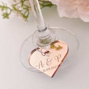 Wedding, engagement party drinks charms, personalised heart cocktail charms, anniversary place names, drinks tag, wine, champagne toast