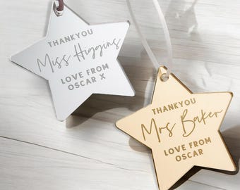 Best Teacher Personalised Keepsake Gift | Star Engraved Hanging Tag Decoration | Luxury Thank You Teacher Present | Teaching Assistant
