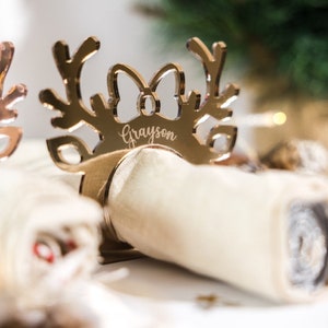 Rentier personalisierte Weihnachten Serviettenhalter, festliche Tischkarten, Party Ortnamen, Weihnachtsessen Tisch Gedecke, Werksparty