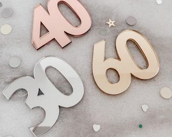 Birthday Mirror Cake Charms, Mirror Acrylic Birthday Cake Toppers 16th, 21st, 40th, 50th, 60th, 80th, 100th Cupcake Toppers, Acrylic Numbers