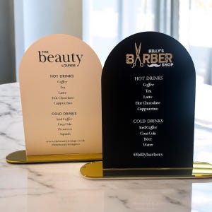 Custom Acrylic Menu: Tea and Coffee Display - Gold or Clear Base